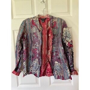 Citron Santa Monica Vintage Reversible Silk Rayon Brocade Jacket M Artsy Boho